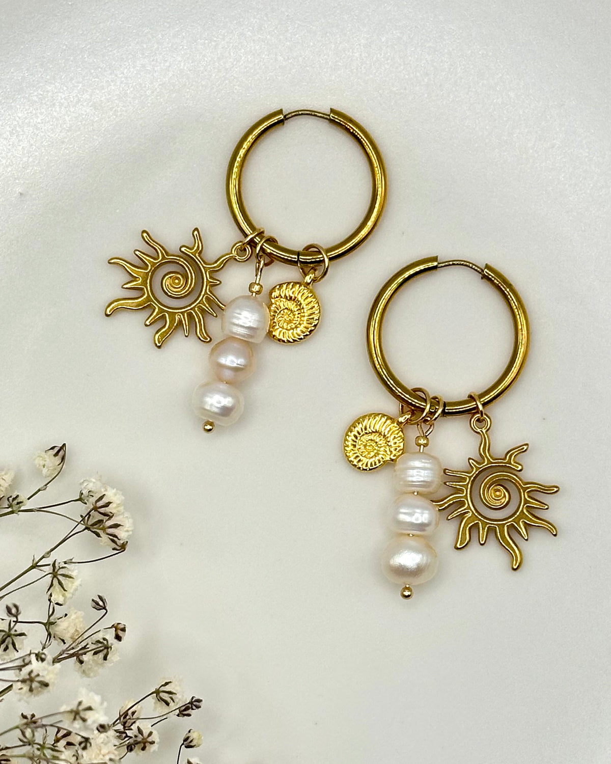Charm "3er Süßwasserperle" gold/silber